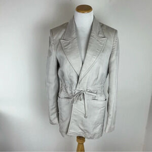 Mango Linen Tie Front Utility Jacket Blazer Tan Cream Size L